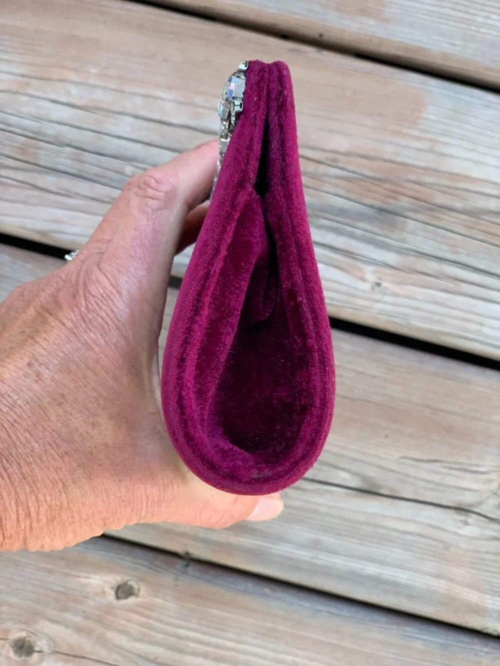 Vtg Burgundy Velvet Rhinestone Clutch Shoulder Bag Handbag Gala Evening Purse